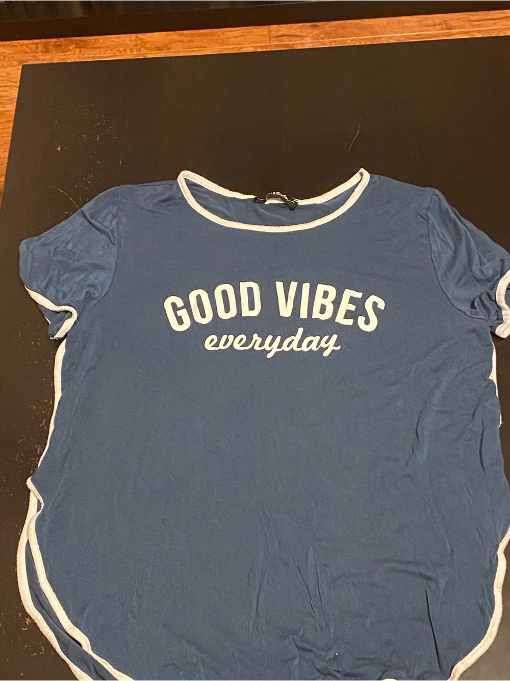 Source Unknown Blue Short Sleeve Tee with White Trim - Good Vibes Everyday